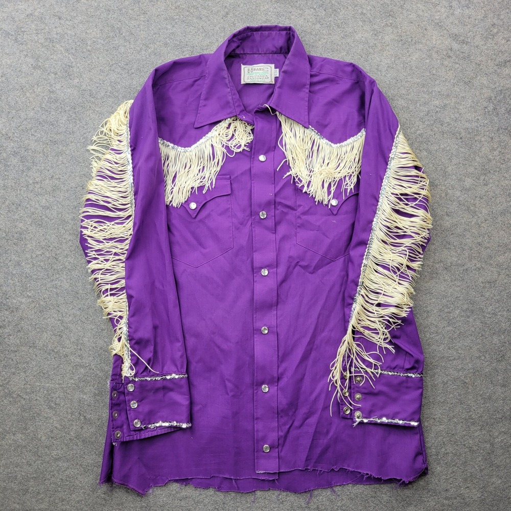 H Bar C Fringe Snap Shirt Mens 15-32 California Ranchwear Purple‎ Western Sequin